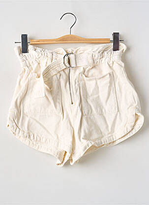 Short tissage denim taille haute beige MANGO femme
