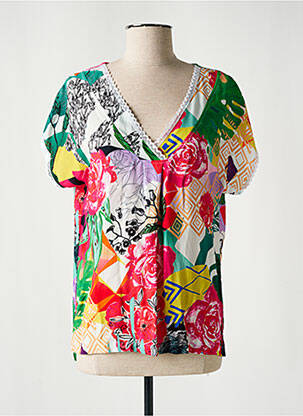 Blouse imprimé fleurs manches courtes rouge MALOKA femme