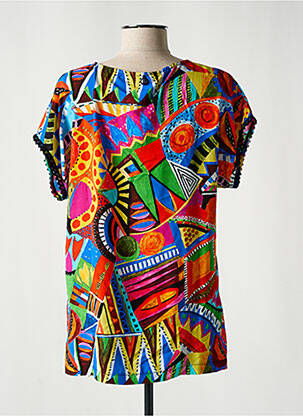 Blouse manches courtes manches courtes bleu MALOKA femme