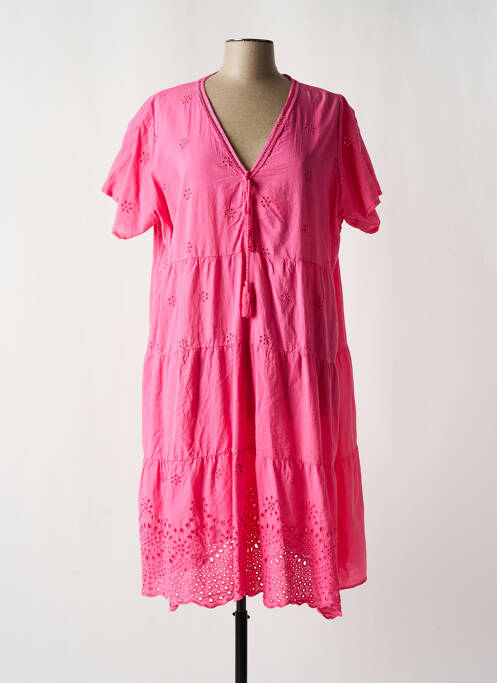 Robe mi-longue rose COULEURS DU TEMPS pour femme