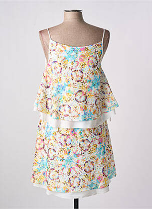 Robe mi-longue imprimé fleurs fines bretelles blanc GIA VENTOLA femme