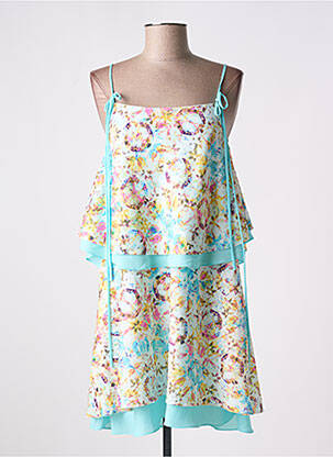 Robe mi-longue imprimé fantaisie fines bretelles bleu GIA VENTOLA femme