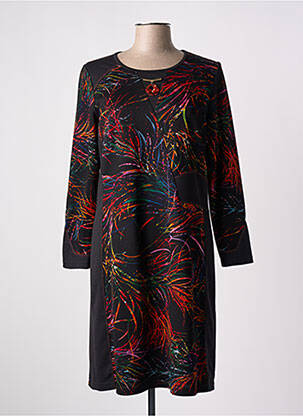 Robe mi-longue imprimé fantaisie manches longues noir FRANCE RIVOIRE femme