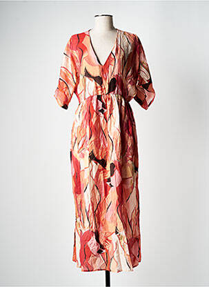 Robe longue manches courtes manches courtes orange LILIE PLUS femme