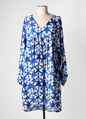 Robe mi-longue imprimé fleurs manches 3/4 bleu C'MELODIE femme