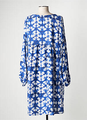 Robe mi-longue imprimé fleurs manches 3/4 bleu C'MELODIE femme