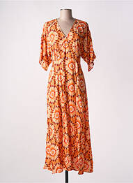 Robe longue imprimé fleurs manches courtes orange C'EST BEAU LA VIE femme