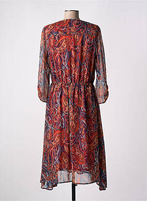 Robe mi-longue imprimé fleurs manches longues orange JULIE GUERLANDE femme