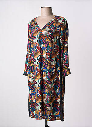 Robe mi-longue imprimé fleurs manches longues noir LA FIANCÉE femme