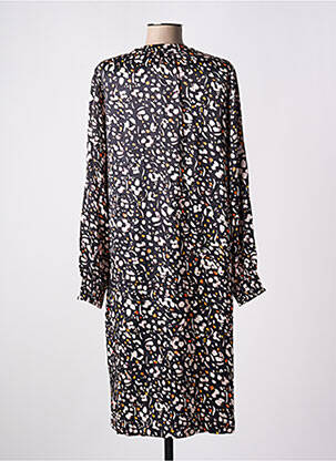 Robe mi-longue coupe fluide manches longues noir GEISHA femme