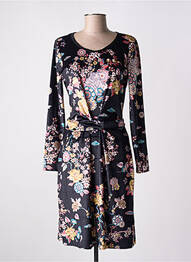 Robe mi-longue imprimé fleurs manches longues noir LA FIANCEE DU MEKONG femme