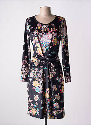 Robe mi-longue imprimé fleurs manches longues noir LA FIANCEE DU MEKONG femme