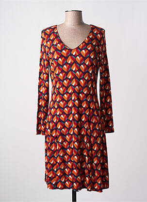 Robe mi-longue imprimé fantaisie manches longues orange SURKANA femme