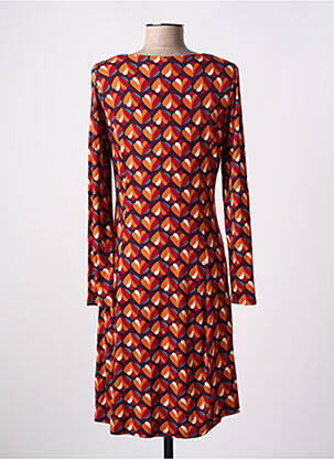 Robe mi-longue imprimé fantaisie manches longues orange SURKANA femme