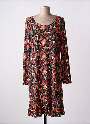 Robe mi-longue imprimé fantaisie manches longues orange LA FIANCÉE femme