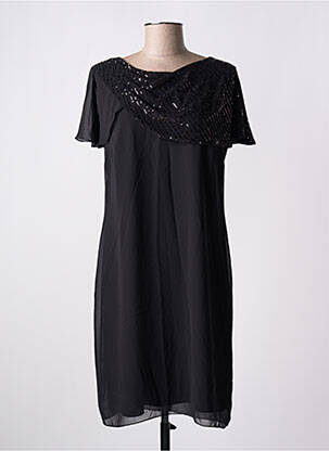 Robe mi-longue tissage crêpe manches courtes noir CHRISTINE LAURE femme