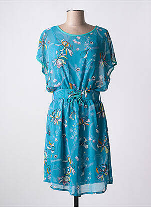 Robe mi-longue imprimé fleurs manches courtes bleu LA FIANCEE DU MEKONG femme