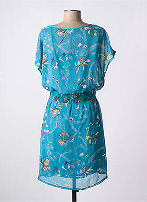 Robe mi-longue imprimé fleurs manches courtes bleu LA FIANCEE DU MEKONG femme