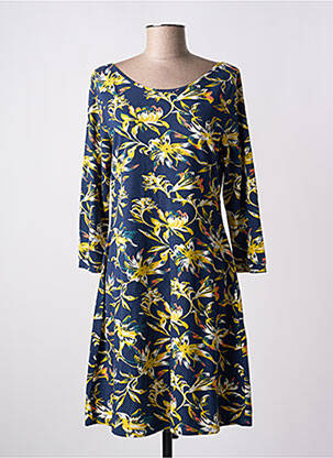 Robe mi-longue imprimé fleurs manches longues bleu LA FIANCEE DU MEKONG femme