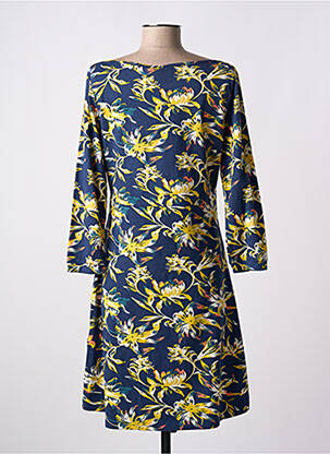 Robe mi-longue imprimé fleurs manches longues bleu LA FIANCEE DU MEKONG femme