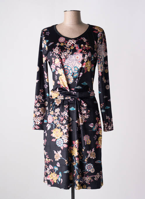 Robe mi-longue imprimé fleurs manches longues noir LA FIANCEE DU MEKONG femme