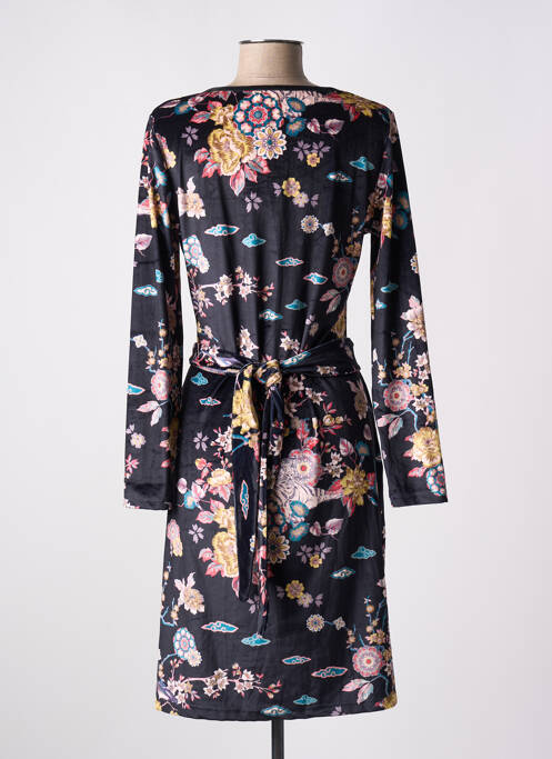 Robe mi-longue imprimé fleurs manches longues noir LA FIANCEE DU MEKONG femme
