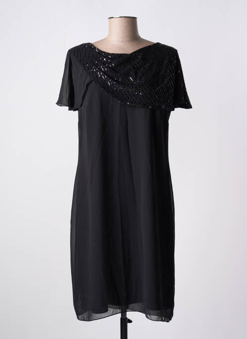 Robe mi-longue coupe fluide manches courtes noir CHRISTINE LAURE femme