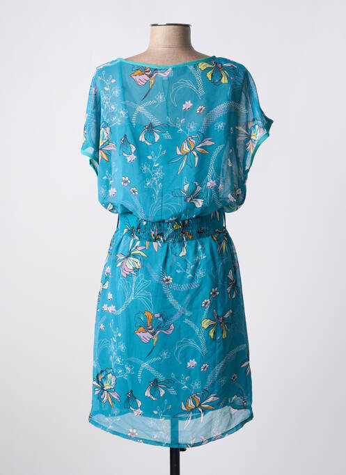 Robe mi-longue coupe fluide manches courtes bleu LA FIANCEE DU MEKONG femme