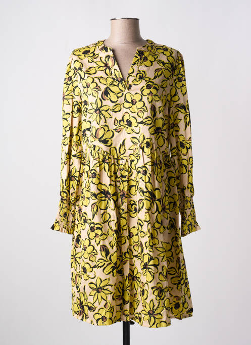 Robe mi-longue imprimé fleurs manches longues jaune B.YOUNG femme