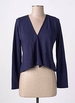 Gilet manches longues manches 3/4 bleu POISSONS BLANCS femme