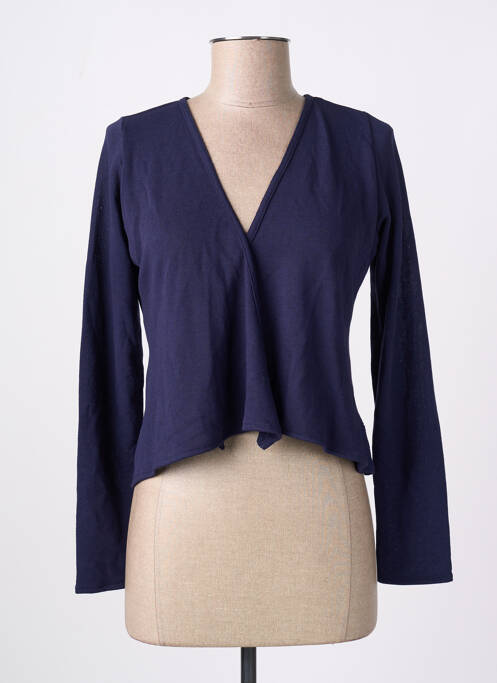 Gilet manches longues bleu POISSONS BLANCS pour femme