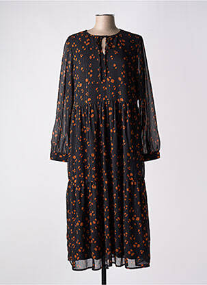 Robe longue tissage crêpe manches longues noir GEISHA femme