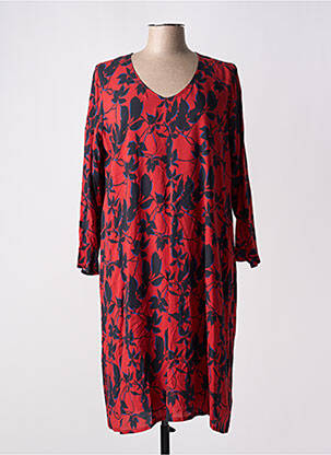Robe mi-longue imprimé fleurs manches longues rouge POISSONS BLANCS femme