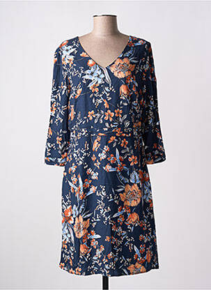 Robe mi-longue imprimé fleurs manches 3/4 bleu JULIE GUERLANDE femme