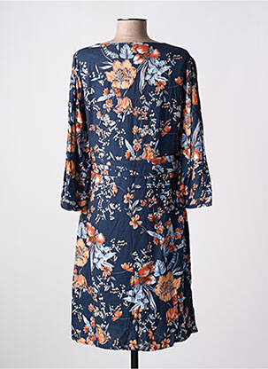 Robe mi-longue imprimé fleurs manches 3/4 bleu JULIE GUERLANDE femme