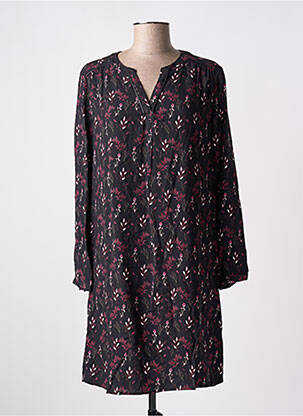 Robe mi-longue imprimé fleurs manches longues noir JULIE GUERLANDE femme