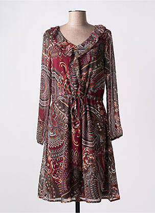Robe mi-longue imprimé fleurs manches longues rouge DIANE LAURY femme