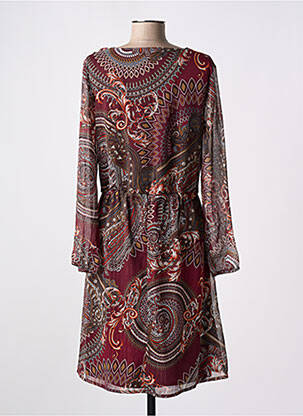 Robe mi-longue imprimé fleurs manches longues rouge DIANE LAURY femme