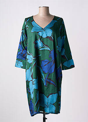 Robe mi-longue imprimé fleurs manches 3/4 bleu POISSONS BLANCS femme