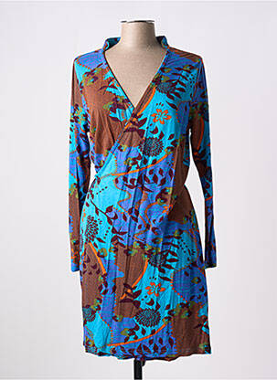Robe mi-longue imprimé fleurs manches longues bleu LA FIANCEE DU MEKONG femme