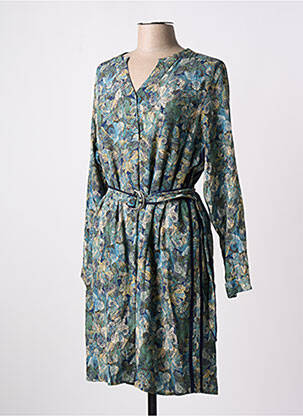 Robe mi-longue imprimé fleurs manches longues bleu JULIE GUERLANDE femme