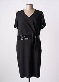 Robe mi-longue tissage crêpe manches courtes noir CHRISTINE LAURE femme