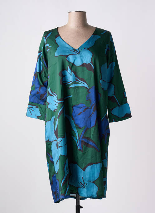 Robe mi-longue imprimé fleurs manches 3/4 bleu POISSONS BLANCS femme