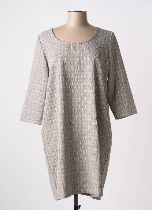 Robe courte manches 3/4 manches 3/4 beige POISSONS BLANCS femme