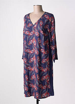 Robe mi-longue coupe fluide manches longues bleu LA FIANCÉE femme