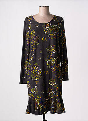 Robe mi-longue imprimé fantaisie manches longues noir LA FIANCÉE femme