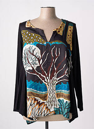Blouse imprimé fantaisie manches longues noir POISSONS BLANCS femme