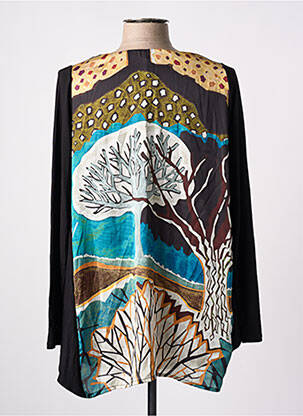 Blouse imprimé fantaisie manches longues noir POISSONS BLANCS femme