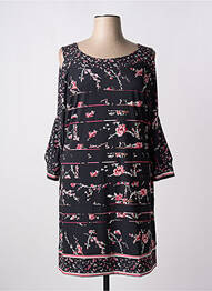 Robe mi-longue imprimé fleurs manches longues noir CHRISTINE LAURE femme