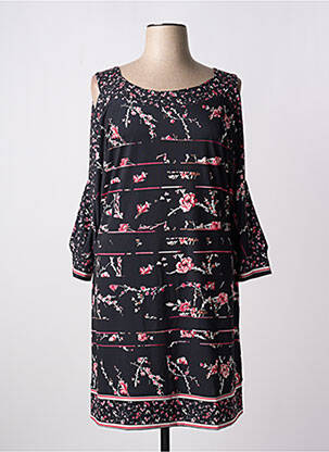 Robe mi-longue imprimé fleurs manches longues noir CHRISTINE LAURE femme